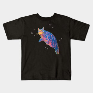 Neon Harbor Seal Cat Kids T-Shirt